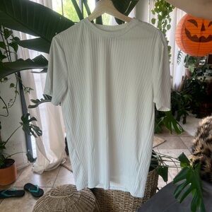 White Short Sleeve Tee with Textured Fabric and Crew Neck